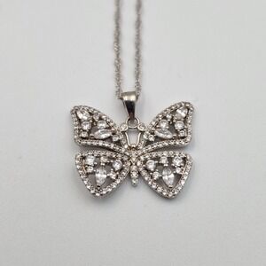 Paz Creations Sterling Silver 925 Butterfly Filigree Necklace CZ Set Signed PZ